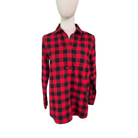 Madewell Red Black Buffalo Plaid Flannel Tunic Shirt 100% Cotton NWT Women's XS - Picture 1 of 6